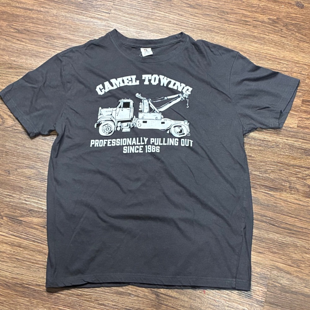 Camel Towing Funny Tow Truck T Shirt Mens L Black Graphic Tee Humor